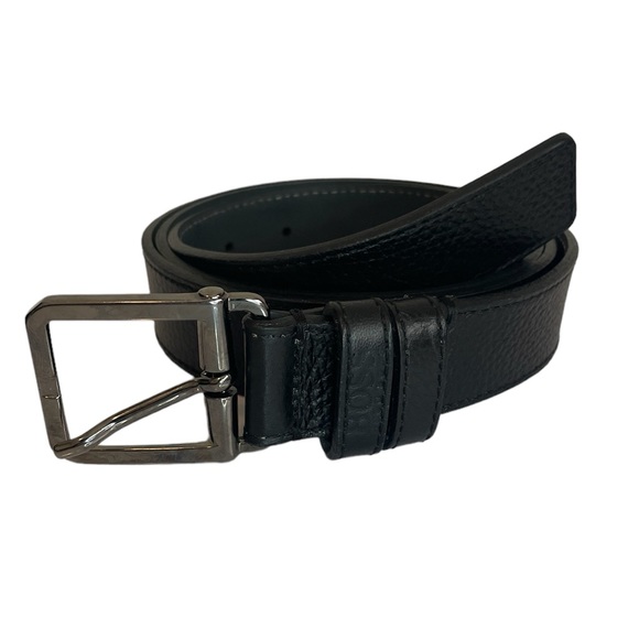 BOSS Hugo Boss Black Pebbled Leather Belt Size 38 w/ Gunmetal buckle - Picture 2 of 10